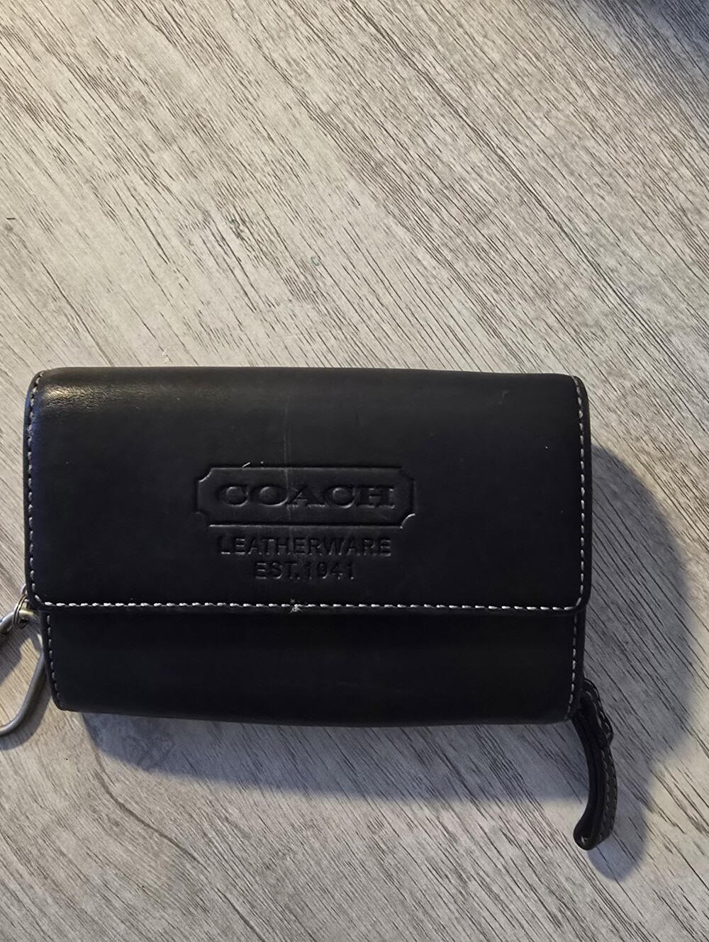 Vintage Coach Black Canvas Utility Trifold Wallet White Stitching With Clip